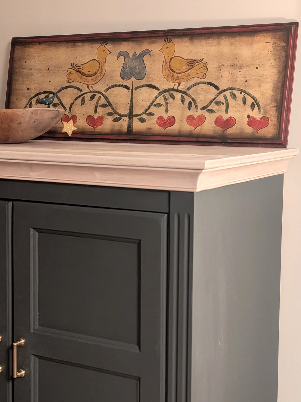 Folk Art Hand Painted Wooden Sign Birds Hearts Primitive Country Decor